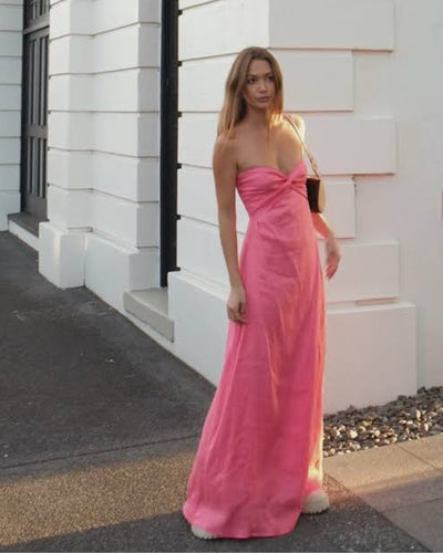 Lusana Melody French Pink Linen Maxi Dress