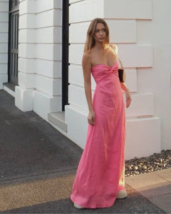 Lusana Melody French Pink Linen Maxi Dress