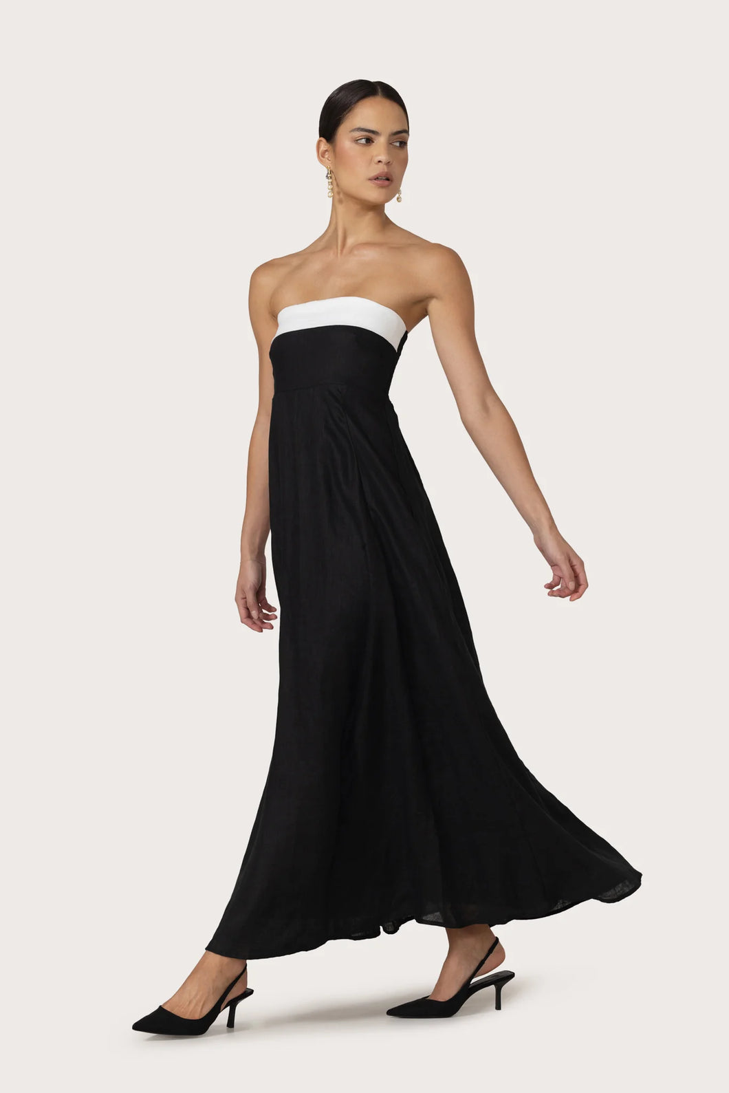 Lusana Black & White Linen Maxi Dress