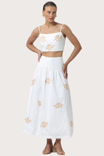 Lusana Oliver Poplin Two Piece Crop Top & Skirt Set Orchid Embroidery