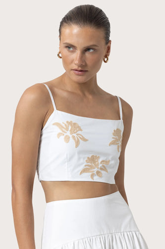 Lusana Oliver Orchid Embroidery Poplin Top