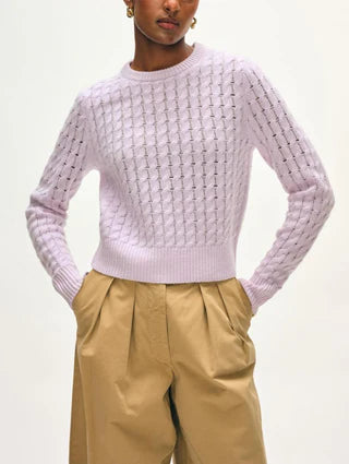 White & Warren Cashmere Cable Knit Lilac Shadow Shrunken Crew