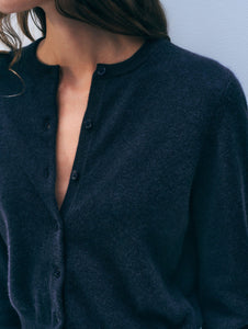 White & Warren Deep Navy Cashmere Crewneck Cardigan