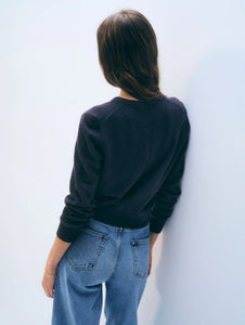 White & Warren Deep Navy Cashmere Crewneck Cardigan