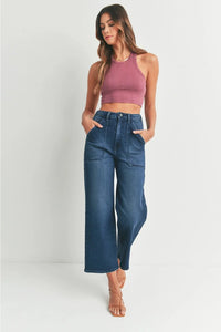 Just Black Denim Dark Wash Cargo Pocket Cropped Jean