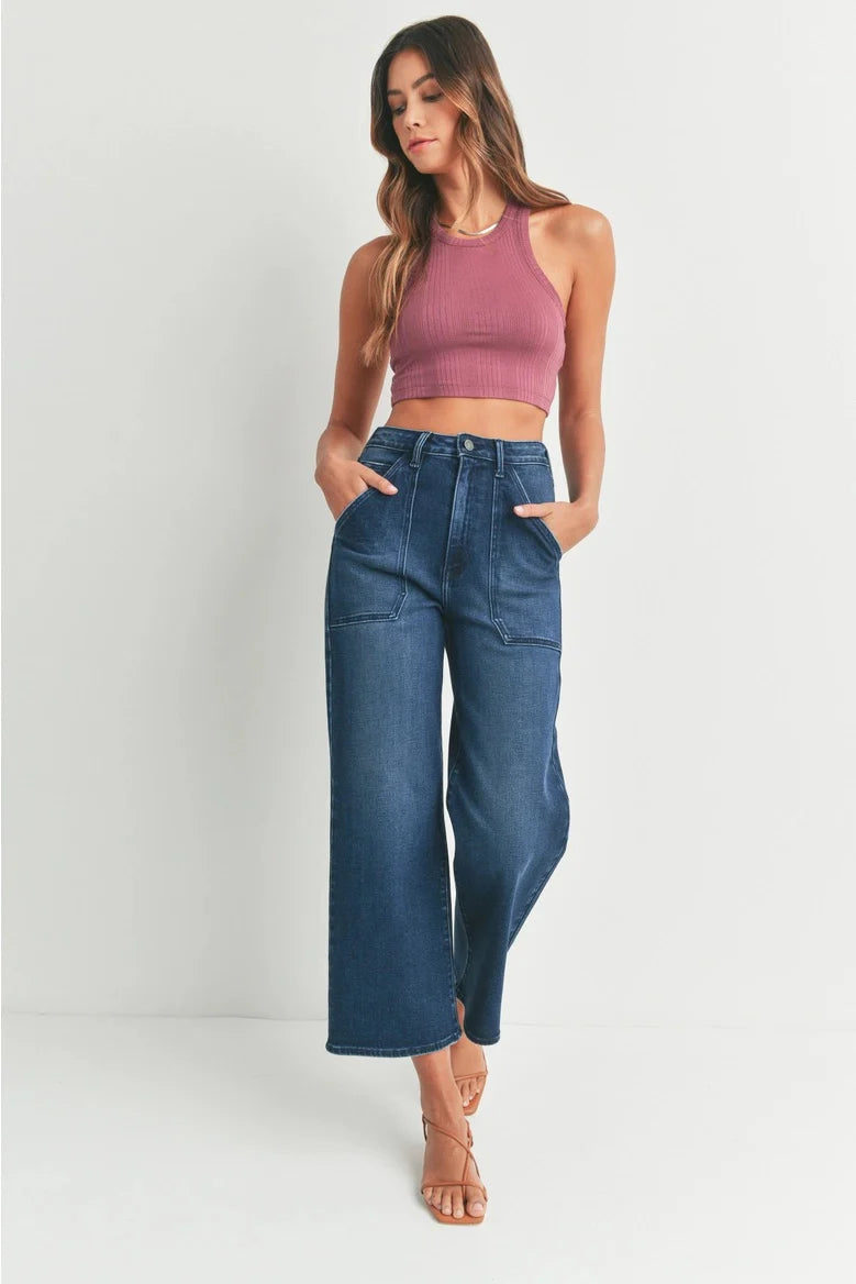 Just Black Denim Dark Wash Cargo Pocket Cropped Jean