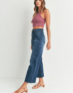 Just Black Denim Dark Wash Cargo Pocket Cropped Jean