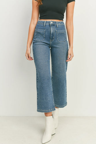 Just Black Denim Medium Wash Patch Pocket Wide Leg Jean