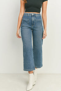 Just Black Denim Medium Wash Patch Pocket Wide Leg Jean