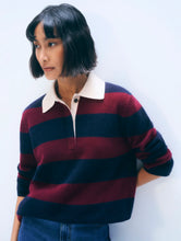 White & Warren Cashmere Rugby Deep Navy/Sangria Stripe Polo