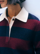 White & Warren Cashmere Rugby Deep Navy/Sangria Stripe Polo