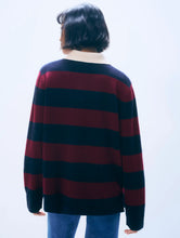 White & Warren Cashmere Rugby Deep Navy/Sangria Stripe Polo