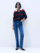 White & Warren Cashmere Rugby Deep Navy/Sangria Stripe Polo