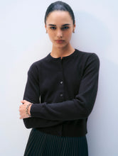 White & Warren Black Cashmere Crewneck Cardigan