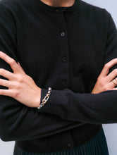 White & Warren Black Cashmere Crewneck Cardigan