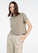 Favorite Daughter Cropped Signature Logo Tee in Taupe Gradenia