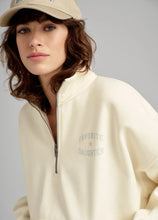 Favorite Daughter Half Zip Sweatshirt in Gardenia/Light Sage