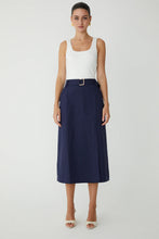 JS71 Two Tone Midi Dress w/ Belt in Navy/White