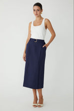 JS71 Two Tone Midi Dress w/ Belt in Navy/White