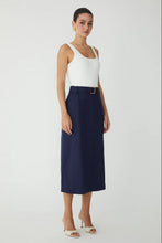 JS71 Two Tone Midi Dress w/ Belt in Navy/White