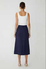 JS71 Two Tone Midi Dress w/ Belt in Navy/White