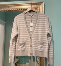 White + Warren Cashmere Button Cardigan Beige/Ivory Stripe