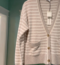 White + Warren Cashmere Button Cardigan Beige/Ivory Stripe