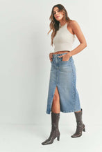 Just Black Utility Medium Wash Midi Denim Skirt