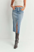 Just Black Utility Medium Wash Midi Denim Skirt