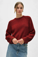 White + Warren Organic Cotton Plaited Crewneck in Mulberry/Cherry