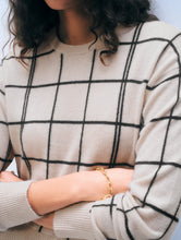 White & Warren Cashmere Windowpane Crewneck in Natural Heather