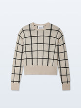White & Warren Cashmere Windowpane Crewneck in Natural Heather