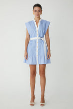 JS71 Sarabella Belted Waist Dress in Blue/White