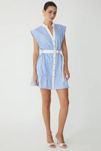 JS71 Sarabella Belted Waist Dress in Blue/White