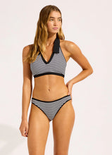Seafolly Clubhouse Halter Top w/ Collar Hipster Pant Bikini in Navy Stripe
