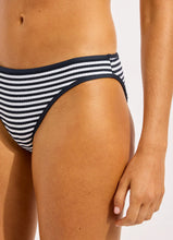 Seafolly Clubhouse Halter Top w/ Collar Hipster Pant Bikini in Navy Stripe