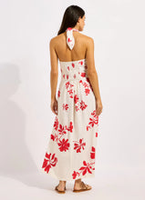 Seafolly Mayflower Halter Maxi Dress in Ecru/Cosmo Red