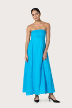 Lusana Talia Pintuck Linen Maxi Dress in Caribbean Blue