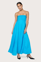 Lusana Talia Pintuck Linen Maxi Dress in Caribbean Blue