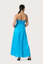 Lusana Talia Pintuck Linen Maxi Dress in Caribbean Blue