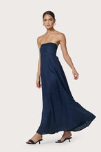 Lusana Talia Pintuck Linen Maxi Dress in Navy