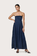 Lusana Talia Pintuck Linen Maxi Dress in Navy