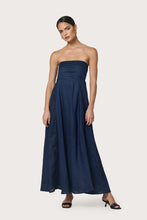 Lusana Talia Pintuck Linen Maxi Dress in Navy
