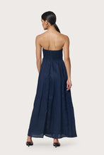Lusana Talia Pintuck Linen Maxi Dress in Navy