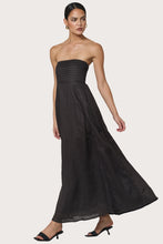 Lusana Talia Pintuck Linen Maxi Dress in Coffee