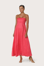 Lusana Talia Pintuck Linen Maxi Dress in Raspberry