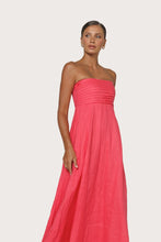 Lusana Talia Pintuck Linen Maxi Dress in Raspberry