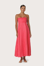 Lusana Talia Pintuck Linen Maxi Dress in Raspberry