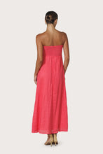 Lusana Talia Pintuck Linen Maxi Dress in Raspberry