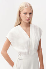 Exquise Callanne V Neck Cap Sleeve Linen Dress in Ecru